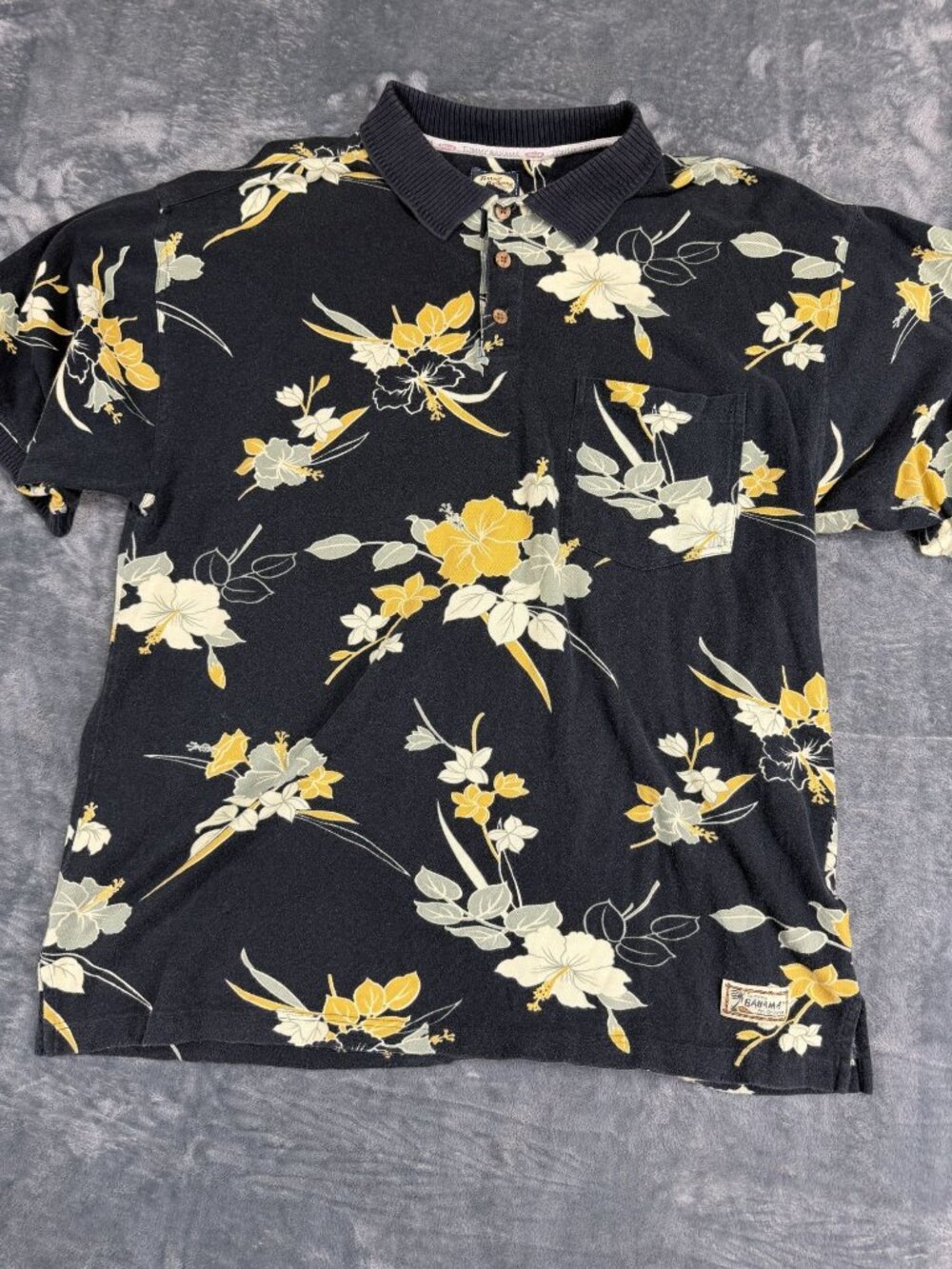 Tommy Bahama Mens Navy Yellow Floral Short Sleeve Polo Shirt XL